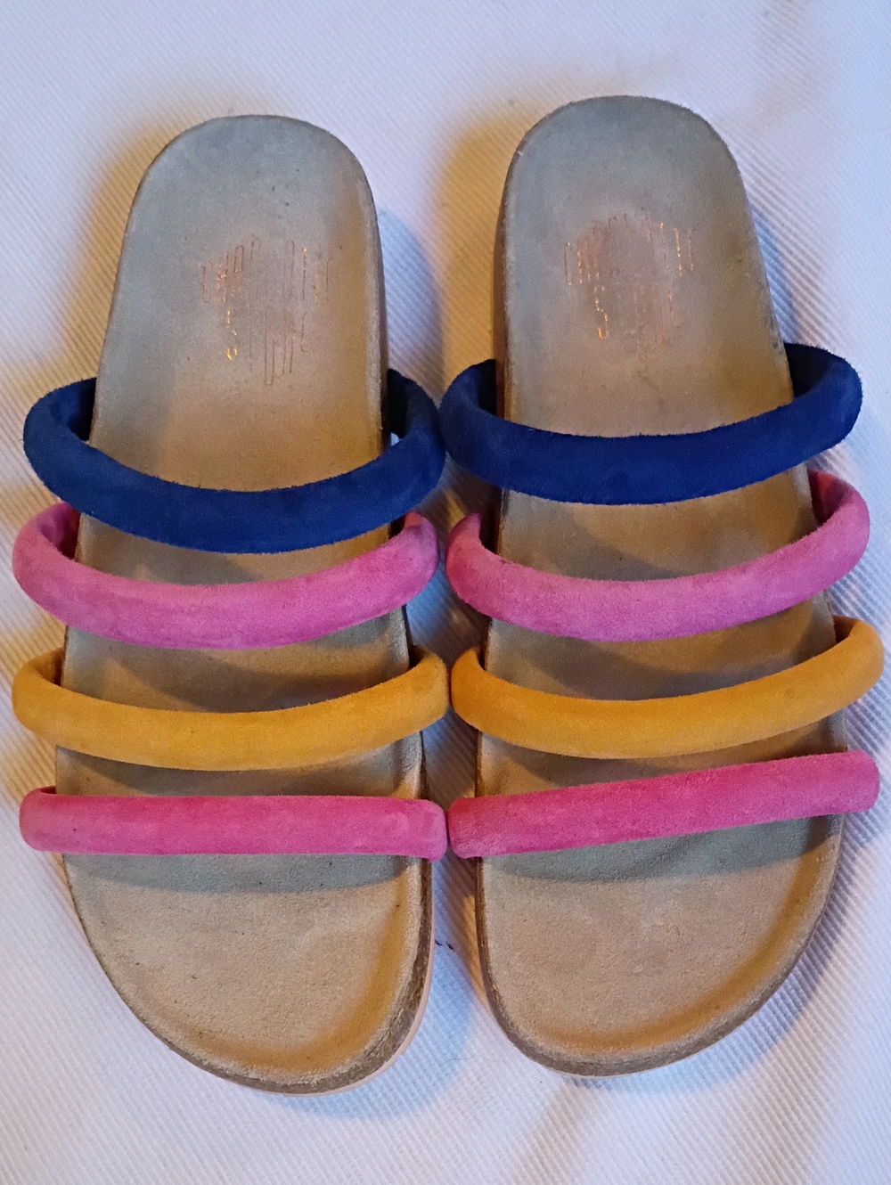 Charlotte Stone Multicolor Suede Strap Slide Sandals